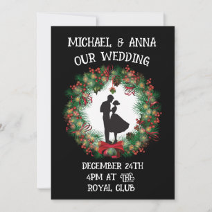 NOËL MARIAGE BLACK & RED WREATH INVITATIONS
