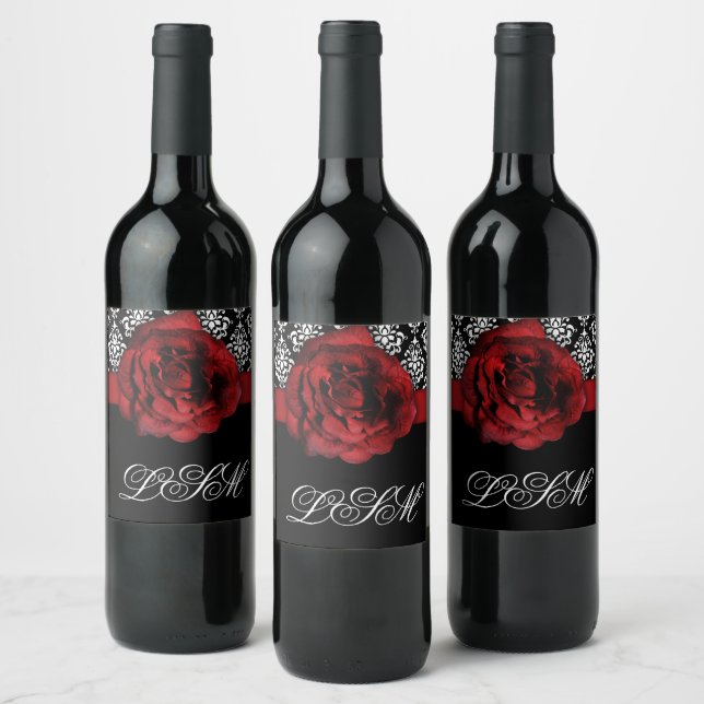 Noël Mariage damassé Vin Étiquette Rose Rouge (Bouteilles)
