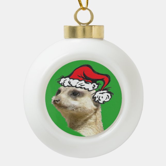 Noel Meerkat Cust. Ornement Bal en céramique (Devant)
