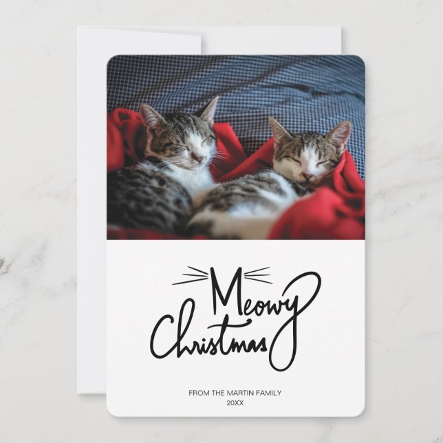 Noël Meowy | Funny Chat Carte photo de Noël (Devant)