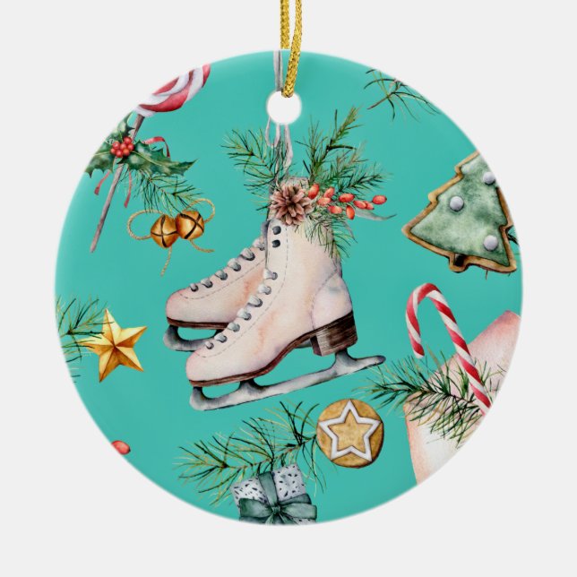 Noël Mer Vert Cookies Pins Patinage Ornement (Devant)