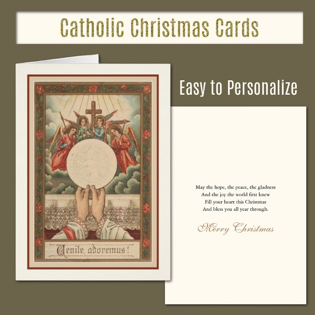 Noël Messe latine Anges Mains du prêtre (Traditional Catholic Christmas Cards - Easy to personalize)