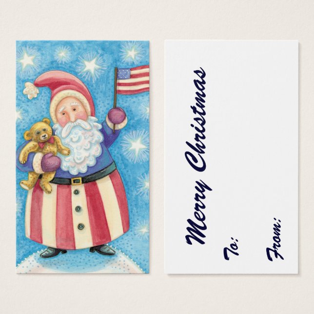 Noël mignon, Père Noël patriotique avec drapeau (Devant & derrière)