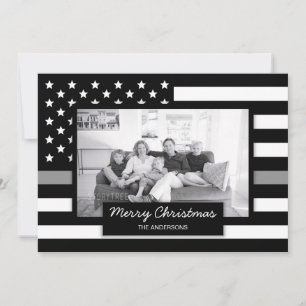 Noël mince gris ligne Carte photo drapeau américai