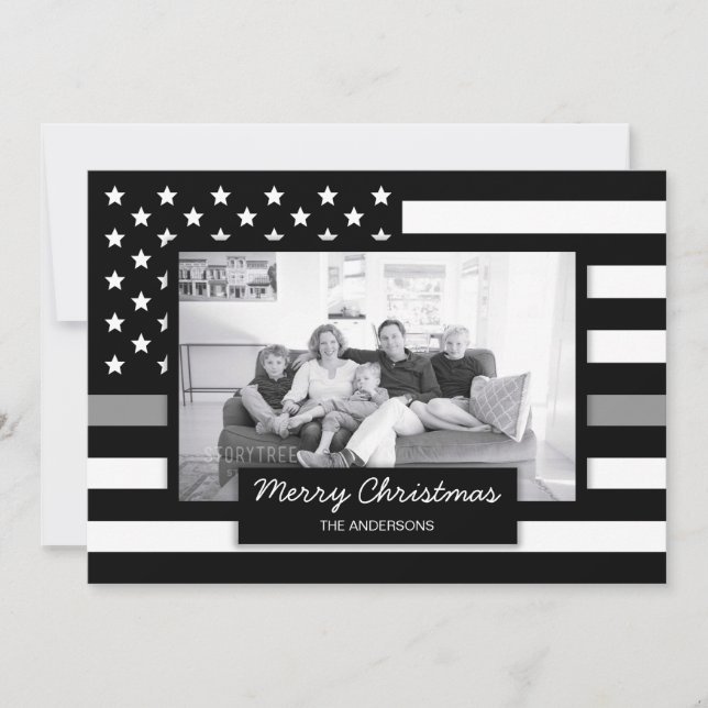 Noël mince Gris Line Carte photo du drapeau améric (Devant)