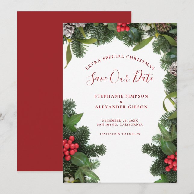 Noel Mistletoe Mariage Enregistrer La Carte Date (Devant / Derrière)
