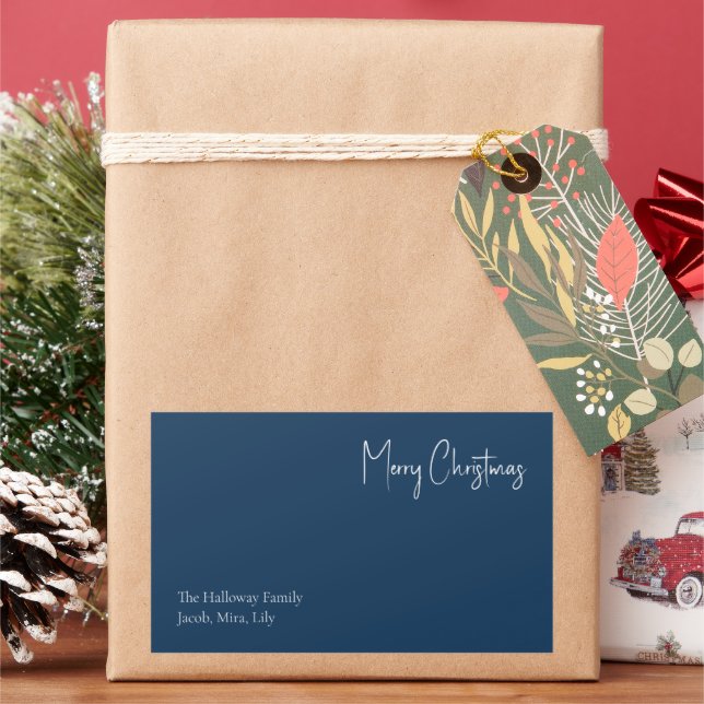 Noël moderne | Étiquette cadeau famille bleue (vacances)