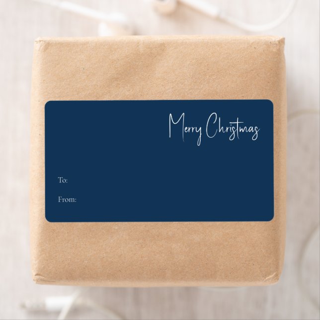 Noël moderne | Étiquette cadeau Rectangle bleu (En situation)