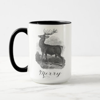 Noel mug with an beautiful antique deer etching. tasse