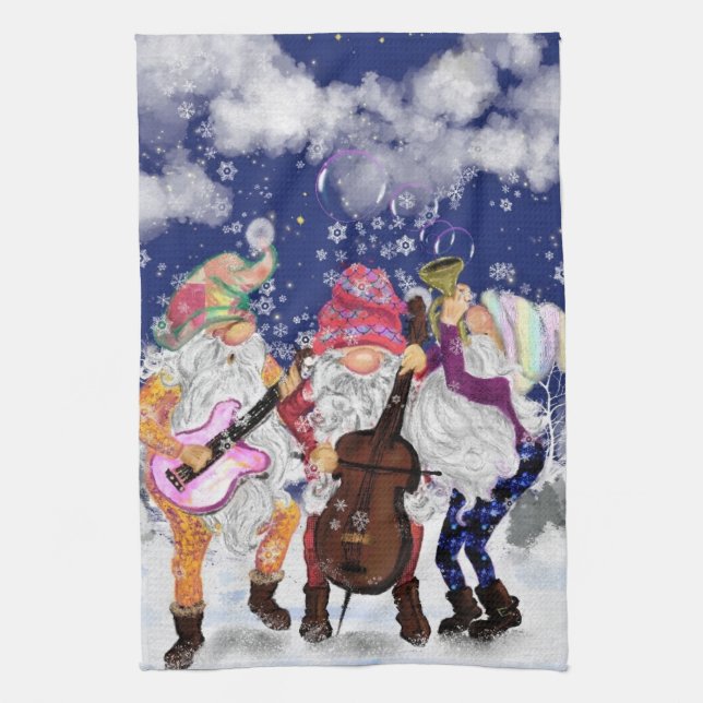 Noël Musical Gnomes Serviette de cuisine (Vertical)