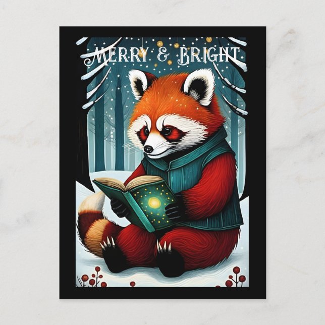 Noël neigeux Rouge Panda livre de lecture Carte po (Devant)