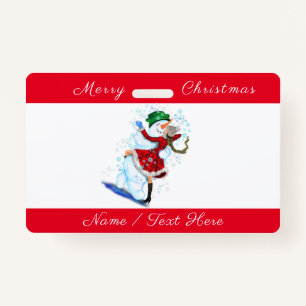 Noël Nom de la fête Badge Snowman and Girl Dance
