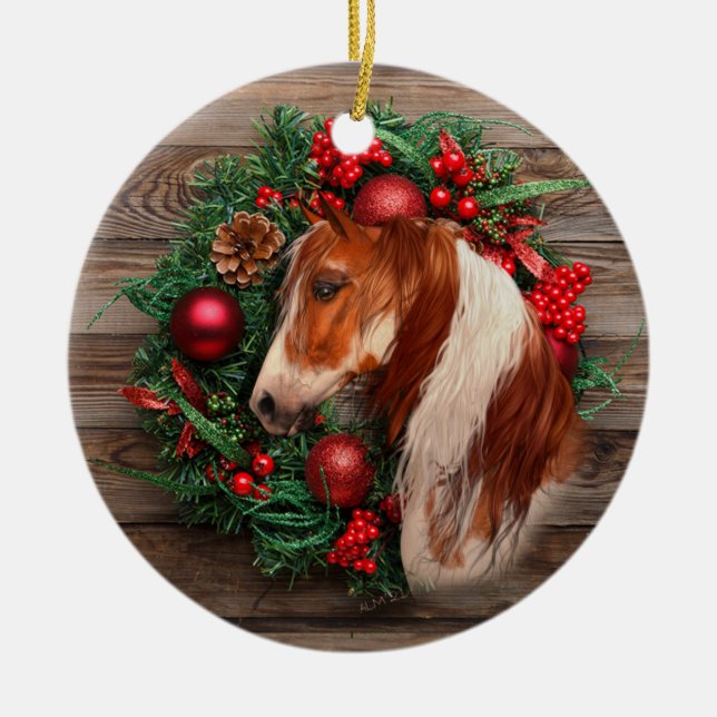 Noël Peinture Cheval Cercle en céramique Ornement (Devant)