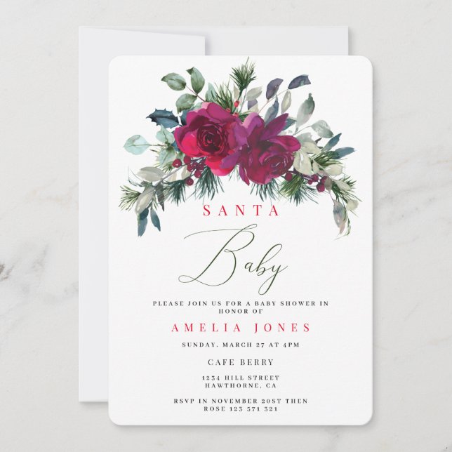 Noël Père Noël Baby Botanical Holiday Invitation (Devant)