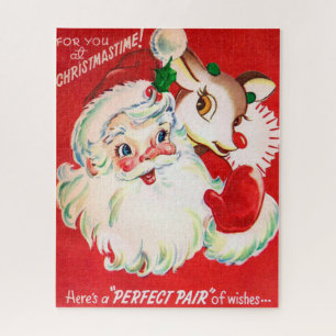 Noël Père Noël et puzzle vintage de renne rétr