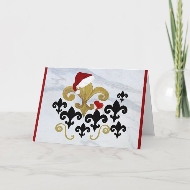 Noël Père Noël Fleur de lis or et cartes noires (Devant)