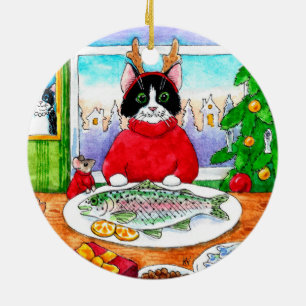 Noël Père Noël Tuxedo Chat souris ornement d'hiver