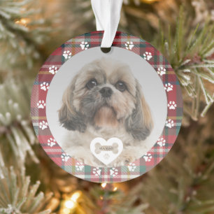 Noël Photo Chien Shih Tzu à Carreaux Rouges