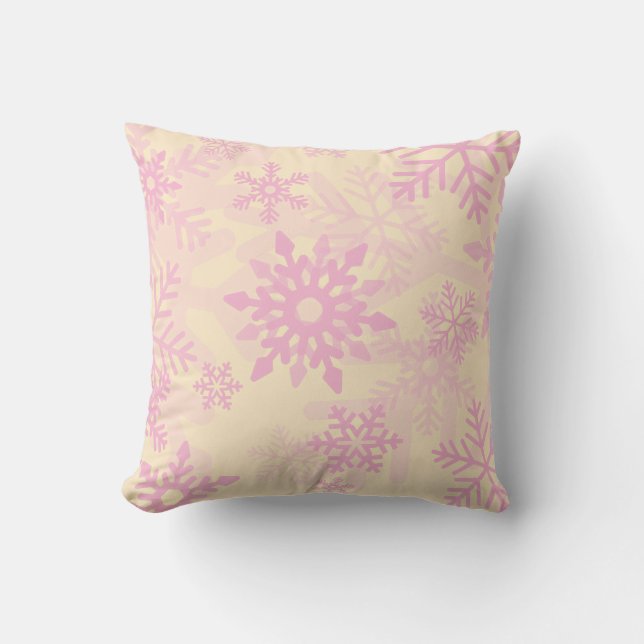 Noël Pink Dancing Snowflakes Coussin (Recto)