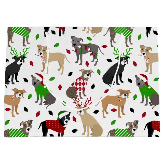 Noël Pitbull Chiens Grand sac cadeau (Devant)