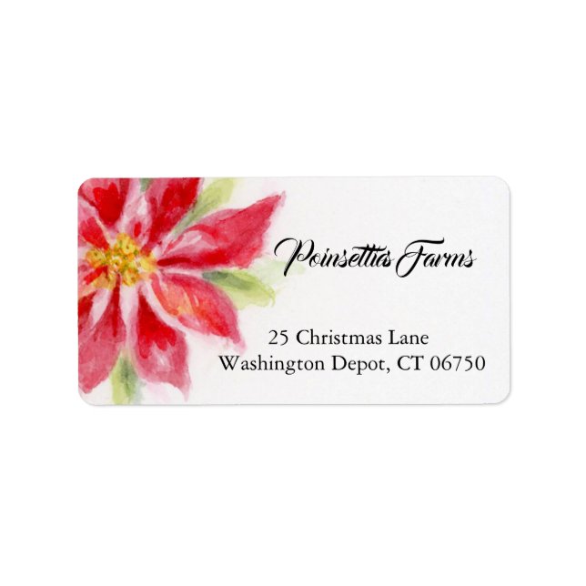 Noël Poinsettia Aquarelle Étiquettes de adresse (Devant)