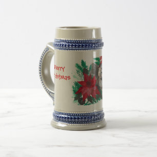 Noël Poinsettia Chiot Conçu Mug Stein