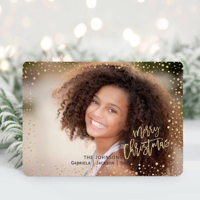 Noël | Points d'or | Carte photo paysager (Modern jewel tones Christmas Gold Glitter Holiday Card)