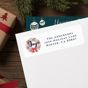 Noël Red Bow Wreath Blue Joie Étiquette de adresse
