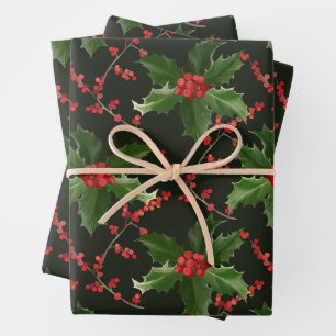 Noël Red Holly Berry et Feuilles verts