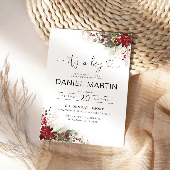 Noël Red Poinsettia Baby shower Invitation (Créateur téléchargé)