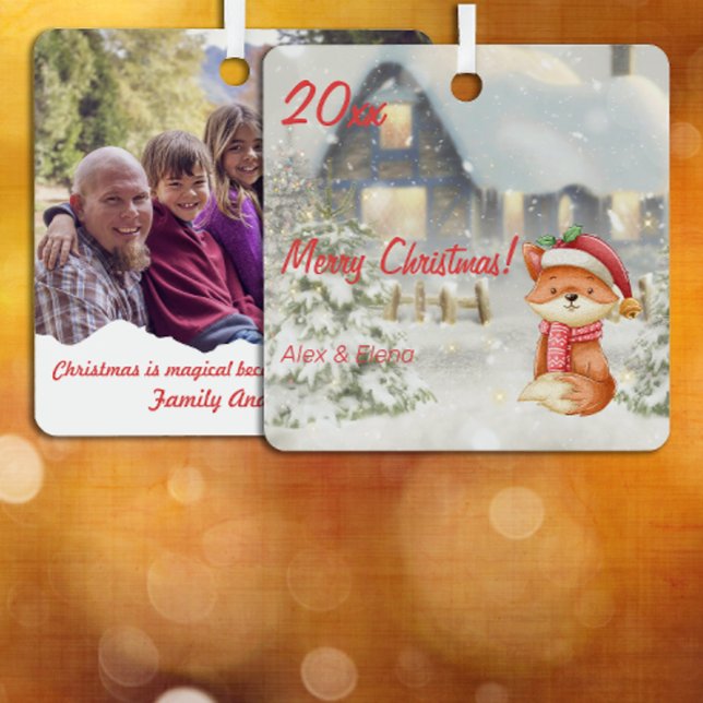 Noël renard maison photo Carré Ornement (Créateur téléchargé)