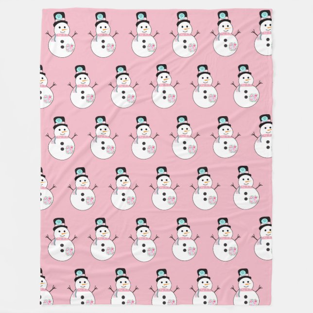 Noël rose Snowman Grosse couverture en polaire (Devant)