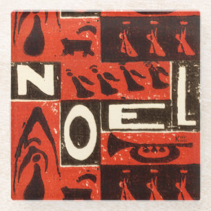 Noel Roter Blockdruck Glasuntersetzer