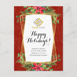Noël Rouge Floral Logo Affaires Carte postale