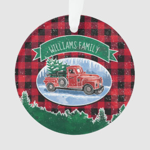 Noël Rouge Vintage Camion Plaid Ajouter un nom pho