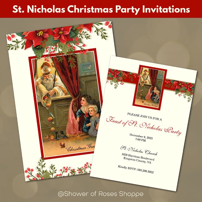 Noël Saint Nicolas Fête Fête Fête Invitations (Celebrate the Feast of St. Nicholas with our festive Invitations!  Easy to personalize!)