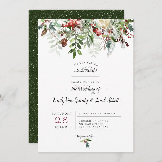 Noël Saison Mariage 2 Invitation (Devant / Derrière)