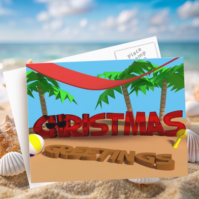 Noël Salutations de plage Carte postale (A fun and festive postcard to send to your family and friends)
