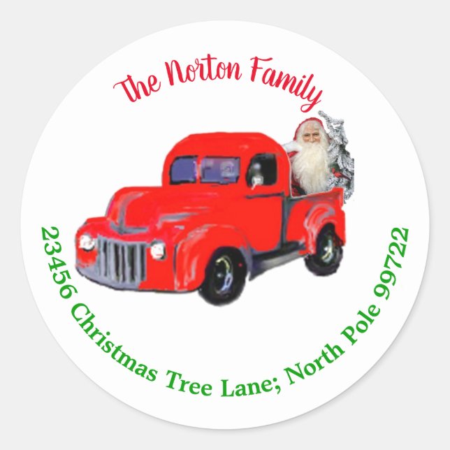 Noël Santa Clause Étiquette de adresse de camion r (Devant)