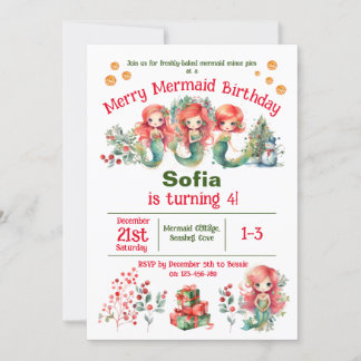 Noël Sirène Anniversaire Fête Invitation