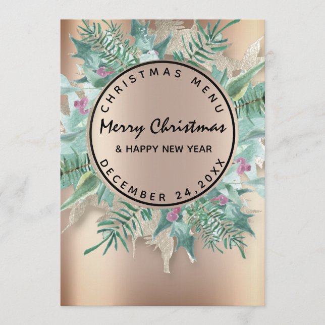 Noël Soirée Vacances hiver Menu Rose Wreath (Devant)
