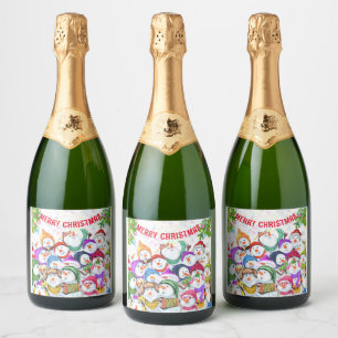 Noël Sparkling Vin Étiquette Snowman Party Amusant