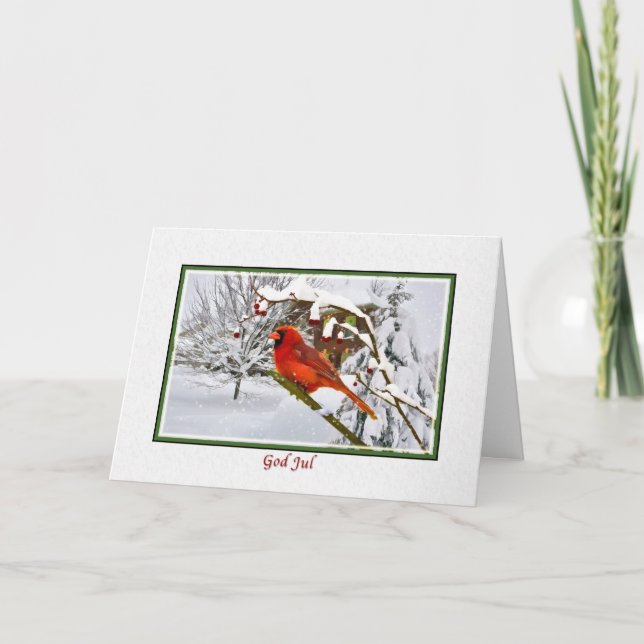 Noël, Suédois, Oiseau cardinal, Neige, Carte (Devant)