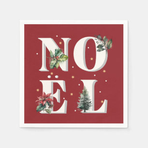 Noël Textdesign mit wunderschönen Winter-Pflanze Serviette