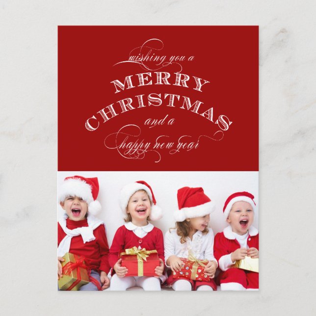 NOËL VACANCES PHOTO CARTE POSTALE ROUGE (Devant)