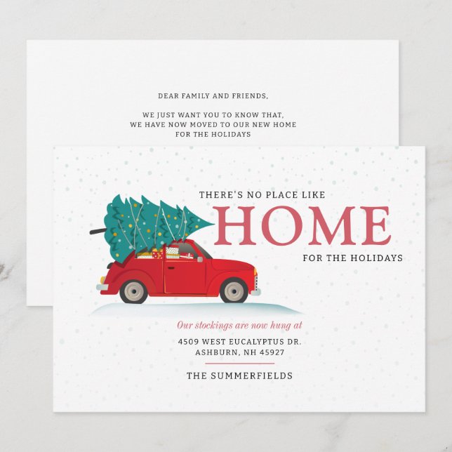 Noël Vacances Rouge Voiture Moving Faire-part (Devant / Derrière)