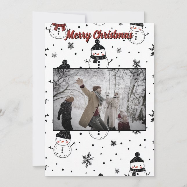 Noël Vacances Snowman Flake Carte photo Minimal (Devant)