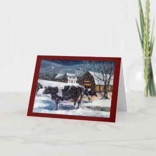 NOËL : VACHES : NEIGE : ART : CARTE