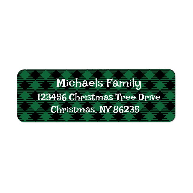 Noël Vert Plaid Étiquettes de adresse personnalisé (Devant)