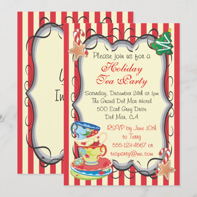 Noël Victorien Tea Party Invitation (Devant / Derrière)